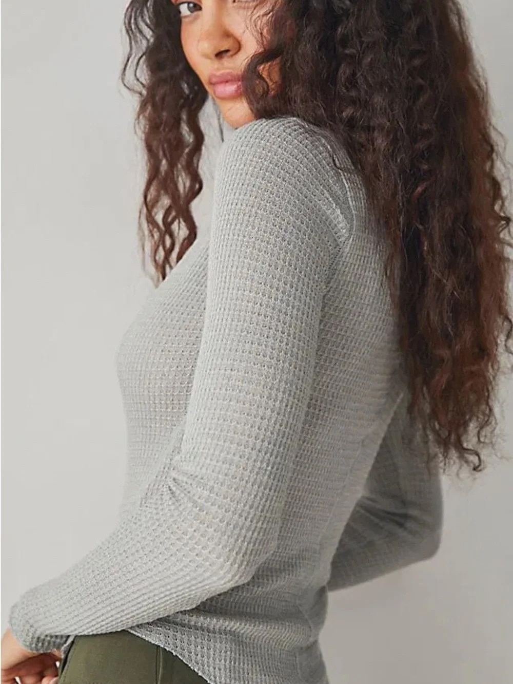 Free People Intimately Free People One Of The Girls Henley in Green Sz Small